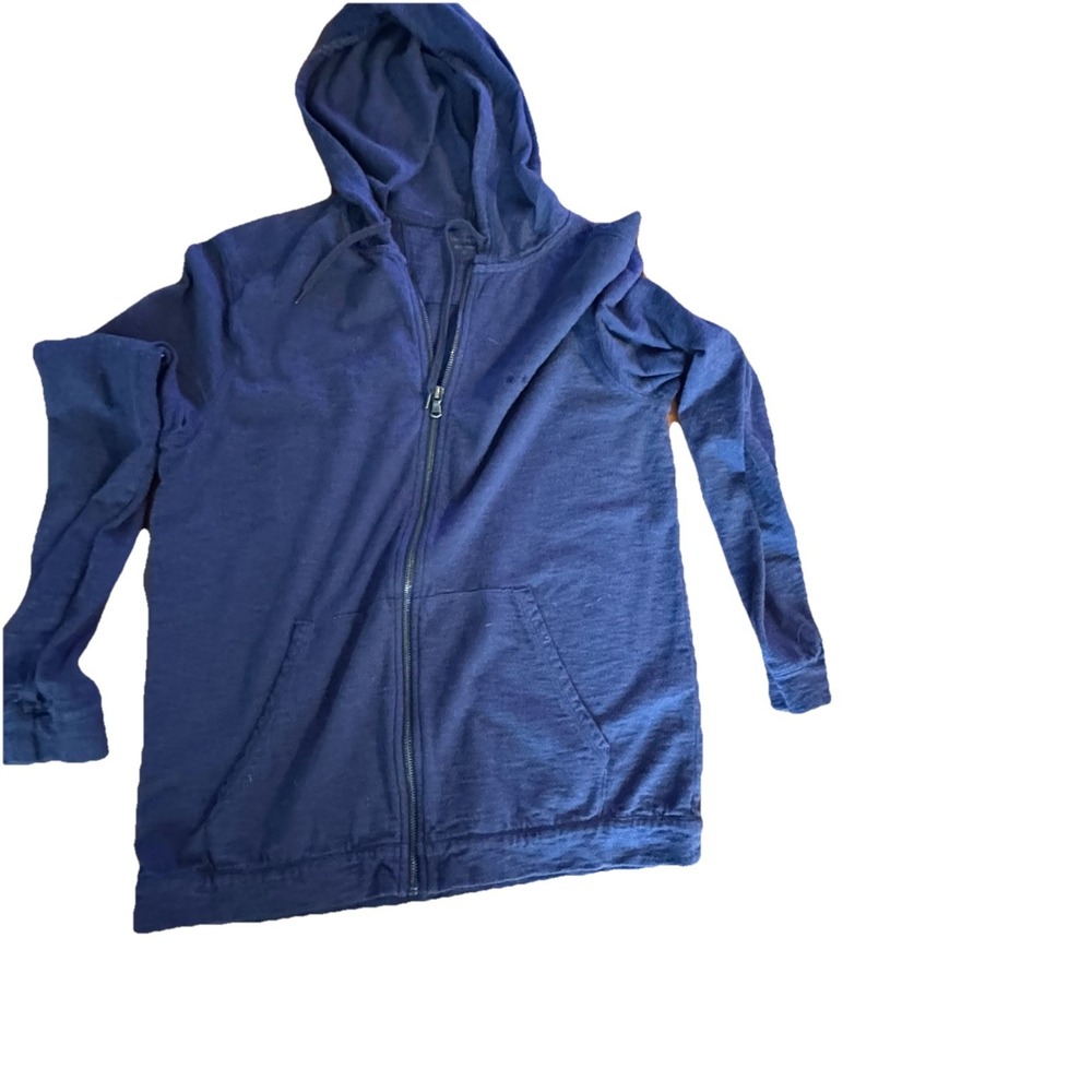John Varvatos USA Hoodie M Navy Full Zip Slub Cotton Sweatshirt Distressed‎